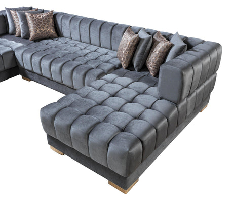 Mia Gray Velvet Double Chaise Sectional - Ella Furniture