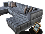 Mia Gray Velvet Double Chaise Sectional - Ella Furniture