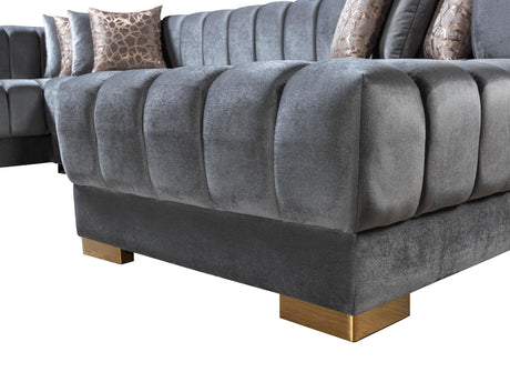 Mia Gray Velvet Double Chaise Sectional - Ella Furniture