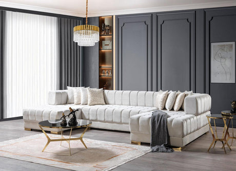 Mia Ivory Velvet Double Chaise Sectional - Ella Furniture