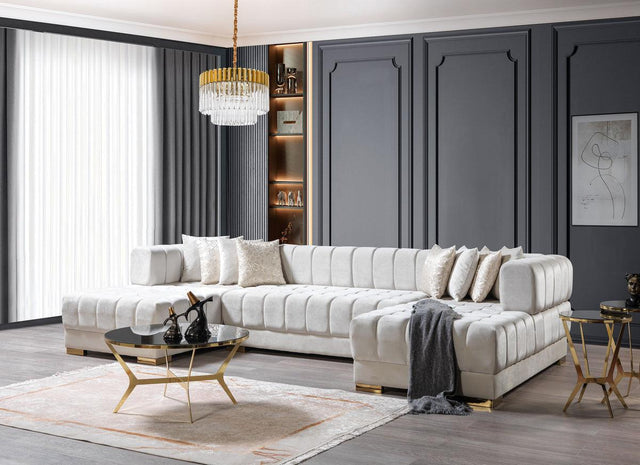 Mia Ivory Velvet Double Chaise Sectional - Ella Furniture