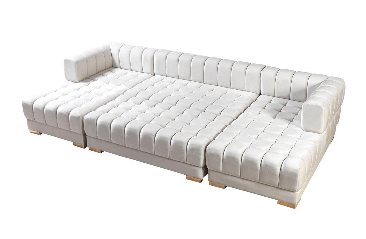 Mia Ivory Velvet Double Chaise Sectional - Ella Furniture