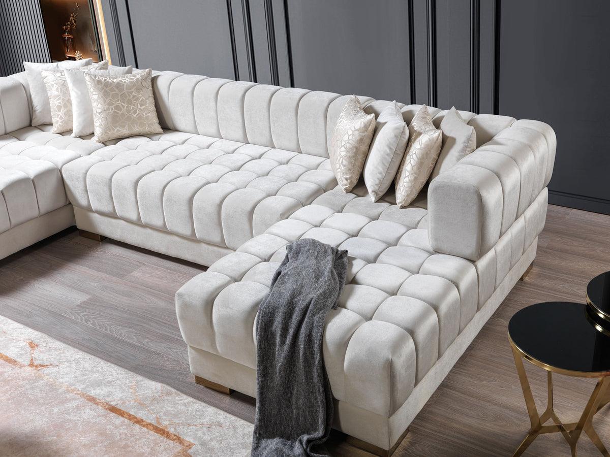 Mia Ivory Velvet Double Chaise Sectional - Ella Furniture