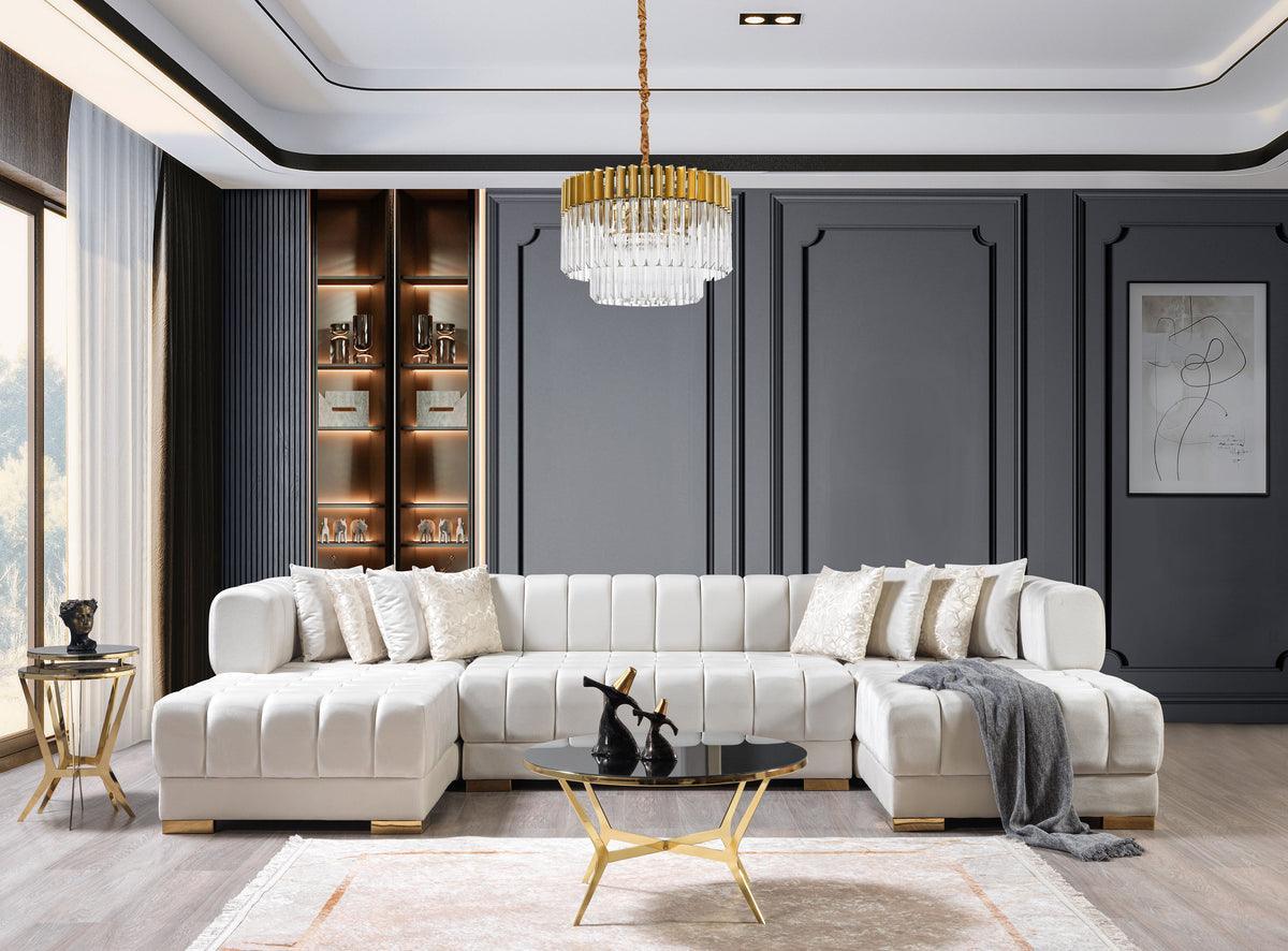 Mia Ivory Velvet Double Chaise Sectional - Ella Furniture