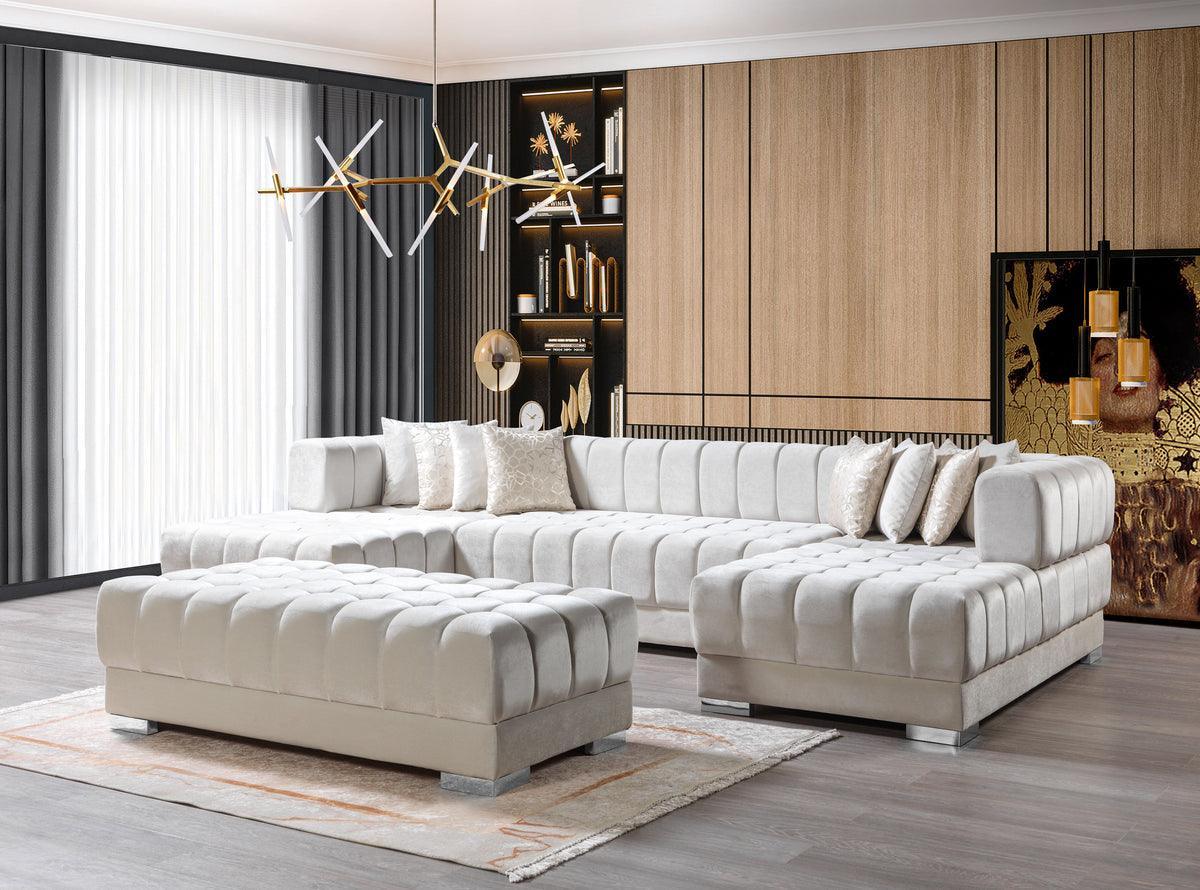Mia Ivory Velvet Double Chaise Sectional - Ella Furniture