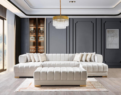Mia Ivory Velvet Double Chaise Sectional - Ella Furniture