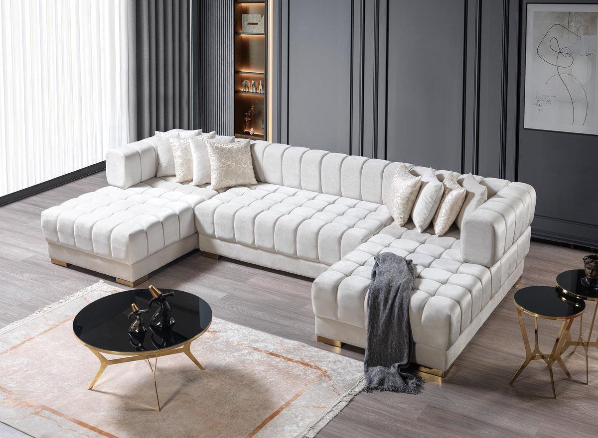 Mia Ivory Velvet Double Chaise Sectional - Ella Furniture