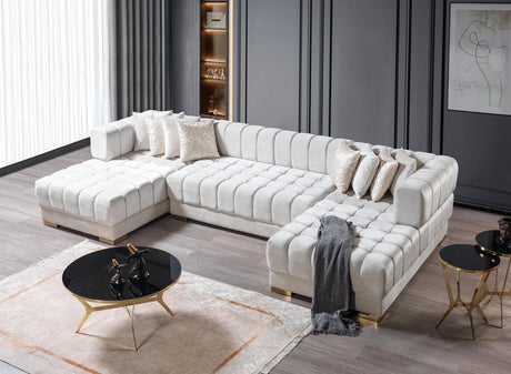 Mia Ivory Velvet Double Chaise Sectional - Ella Furniture