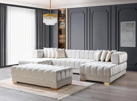 Mia Ivory Velvet Double Chaise Sectional - Ella Furniture