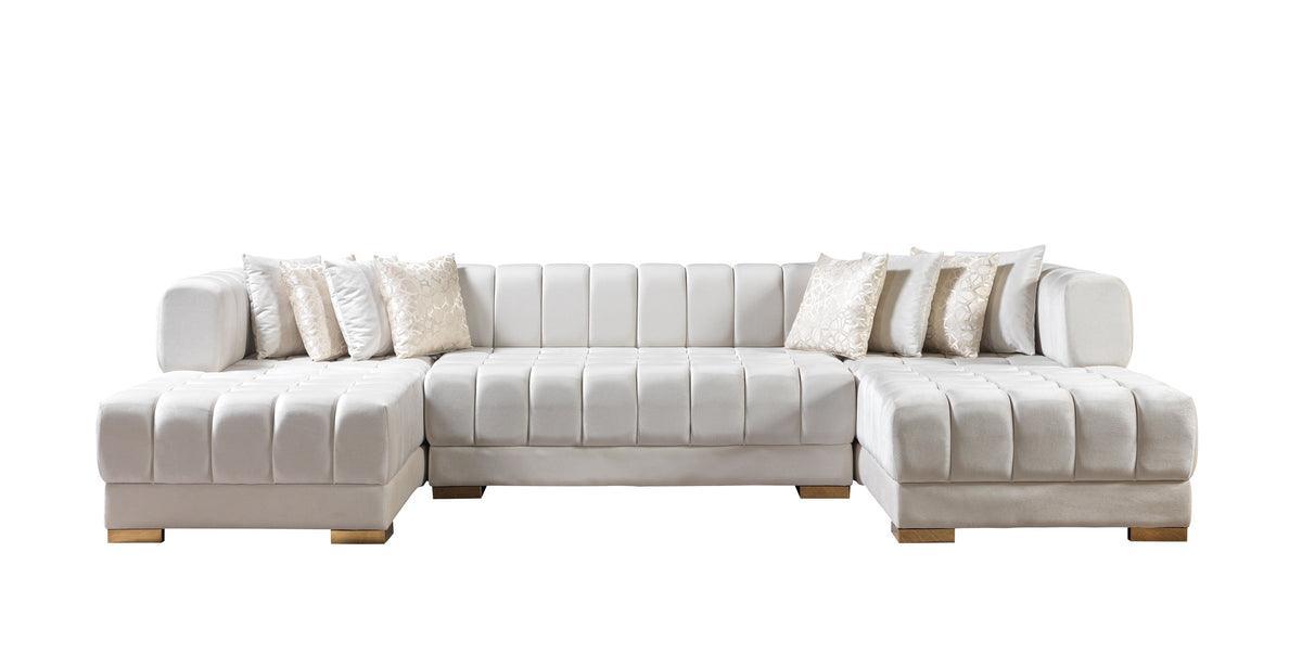 Mia Ivory Velvet Double Chaise Sectional - Ella Furniture