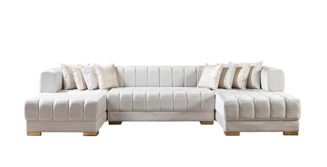 Mia Ivory Velvet Double Chaise Sectional - Ella Furniture