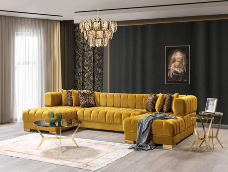 Mia Mustard Velvet Double Chaise Sectional - Ella Furniture