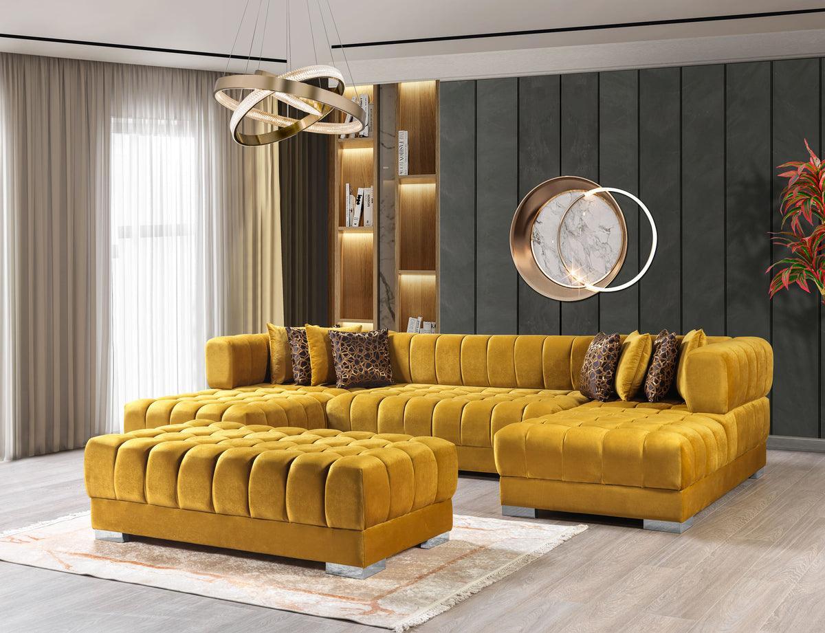 Mia Mustard Velvet Double Chaise Sectional - Ella Furniture