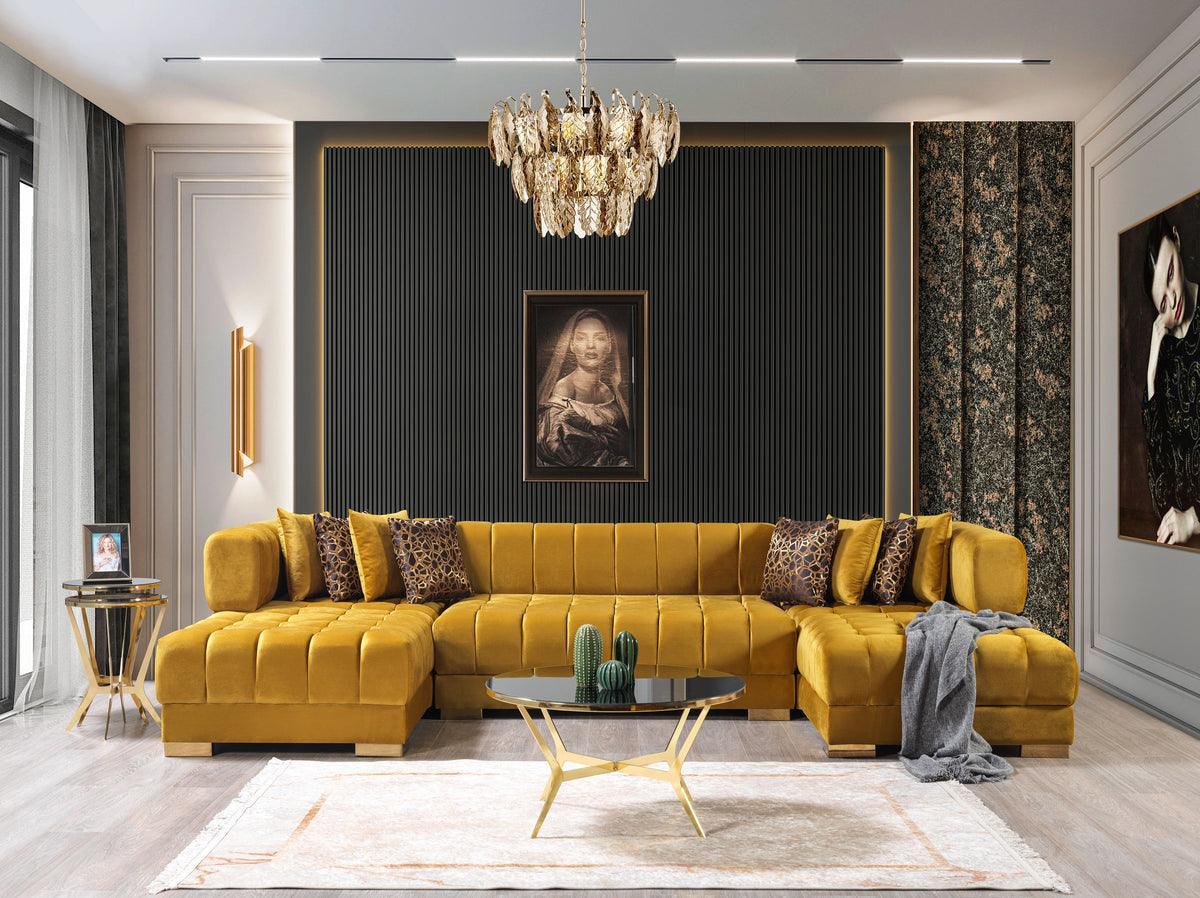 Mia Mustard Velvet Double Chaise Sectional - Ella Furniture