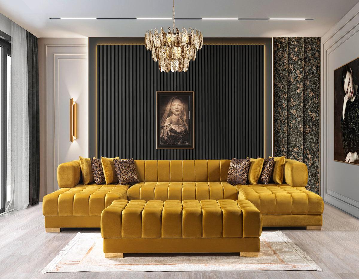 Mia Mustard Velvet Double Chaise Sectional - Ella Furniture