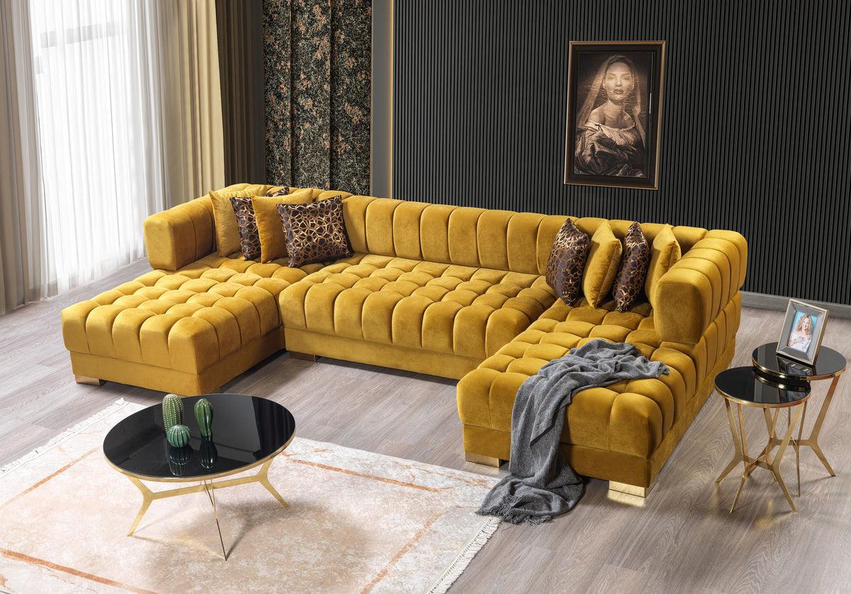Mia Mustard Velvet Double Chaise Sectional - Ella Furniture