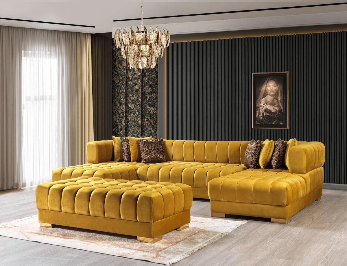 Mia Mustard Velvet Double Chaise Sectional - Ella Furniture