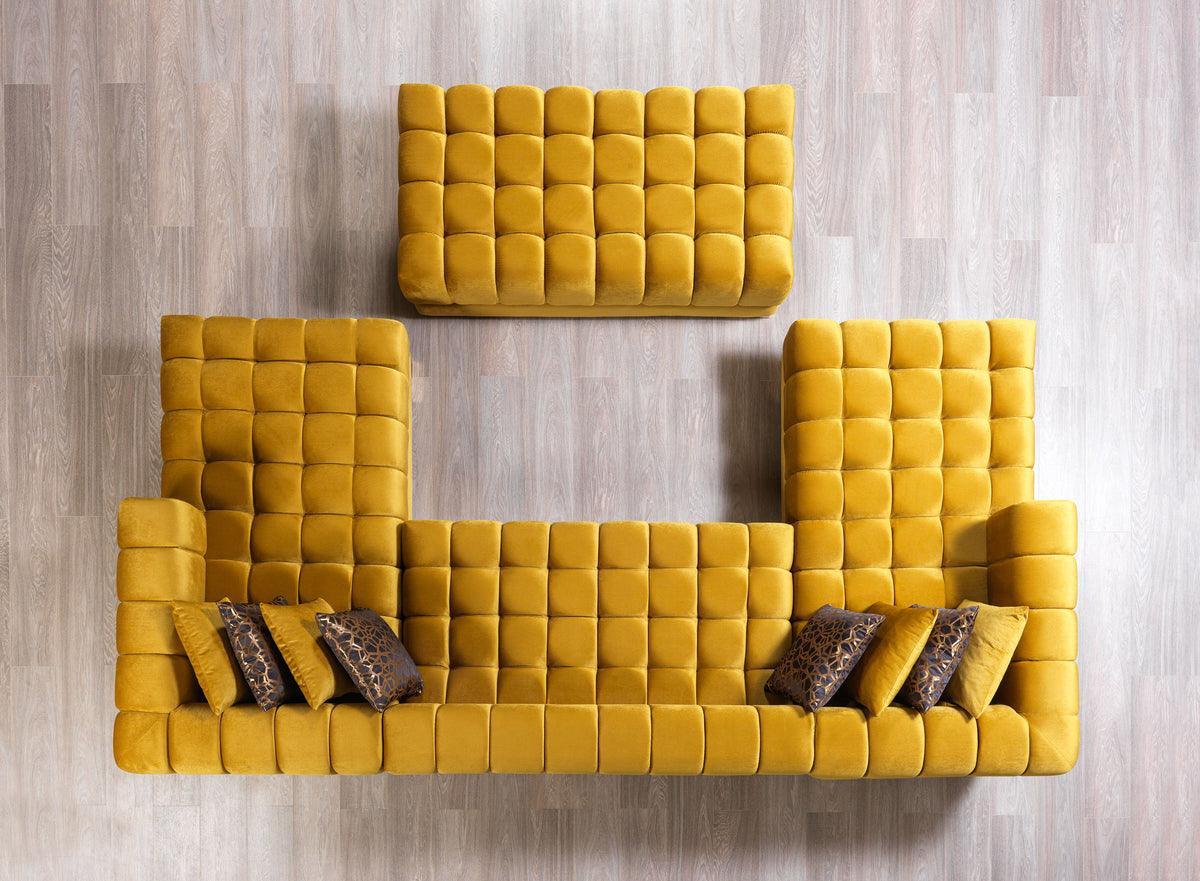 Mia Mustard Velvet Double Chaise Sectional - Ella Furniture
