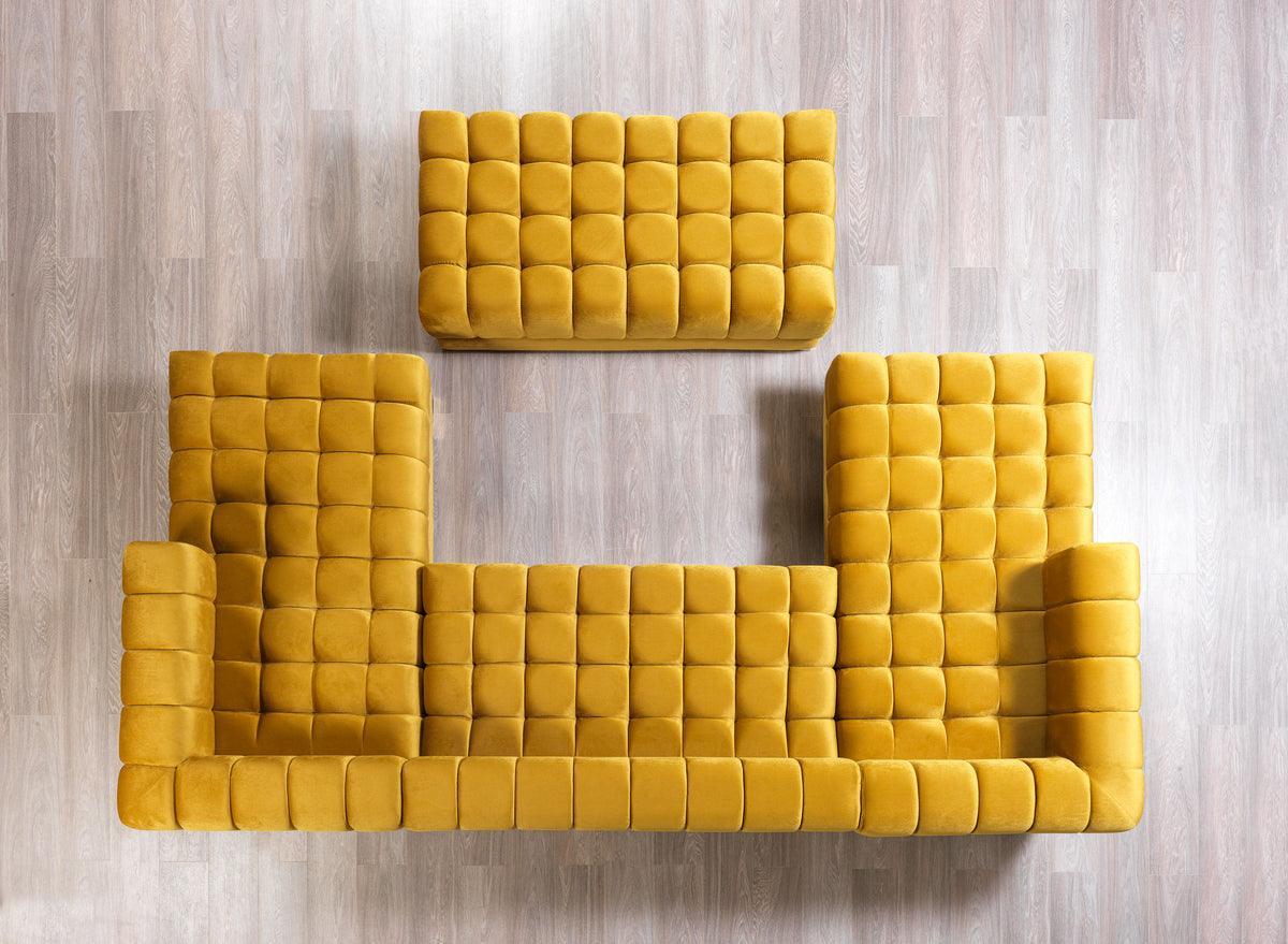 Mia Mustard Velvet Double Chaise Sectional - Ella Furniture