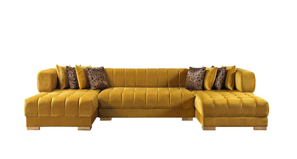 Mia Mustard Velvet Double Chaise Sectional - Ella Furniture