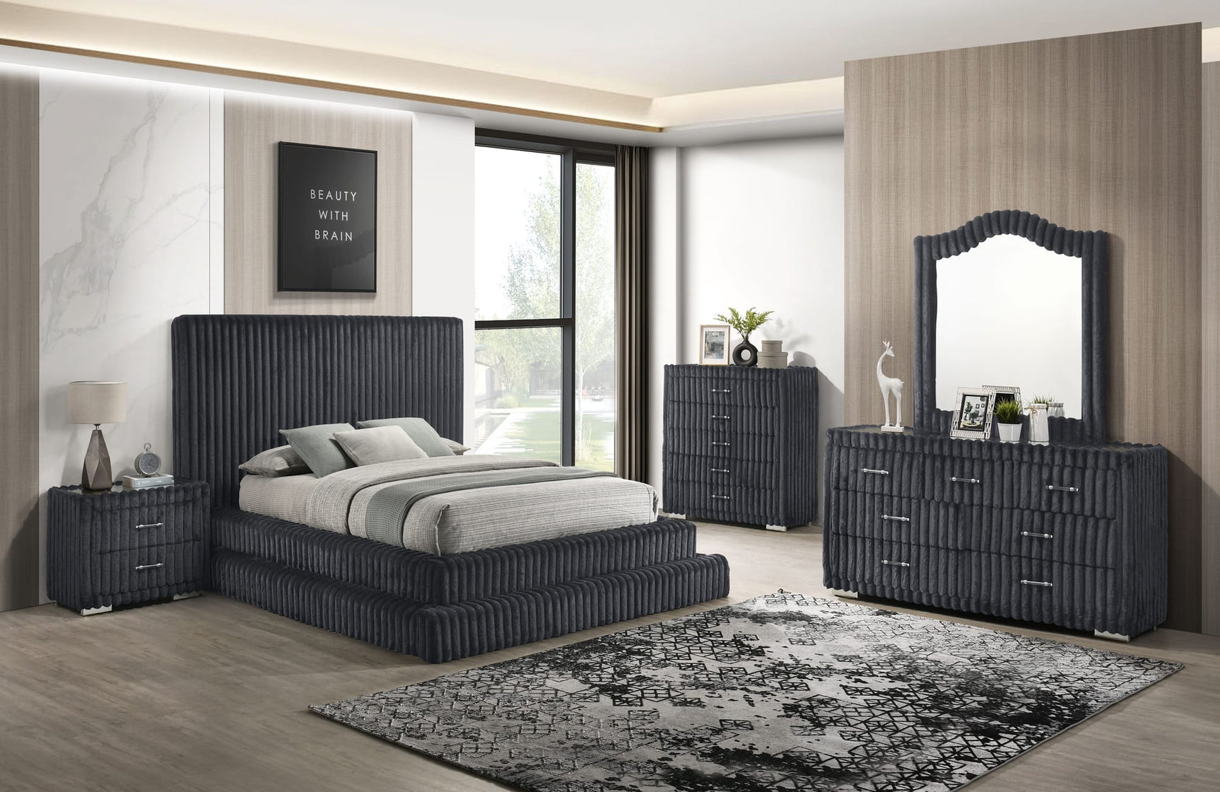 Micah Upholstered Bedroom Set with Henley Grey Premium Corduroy view 2