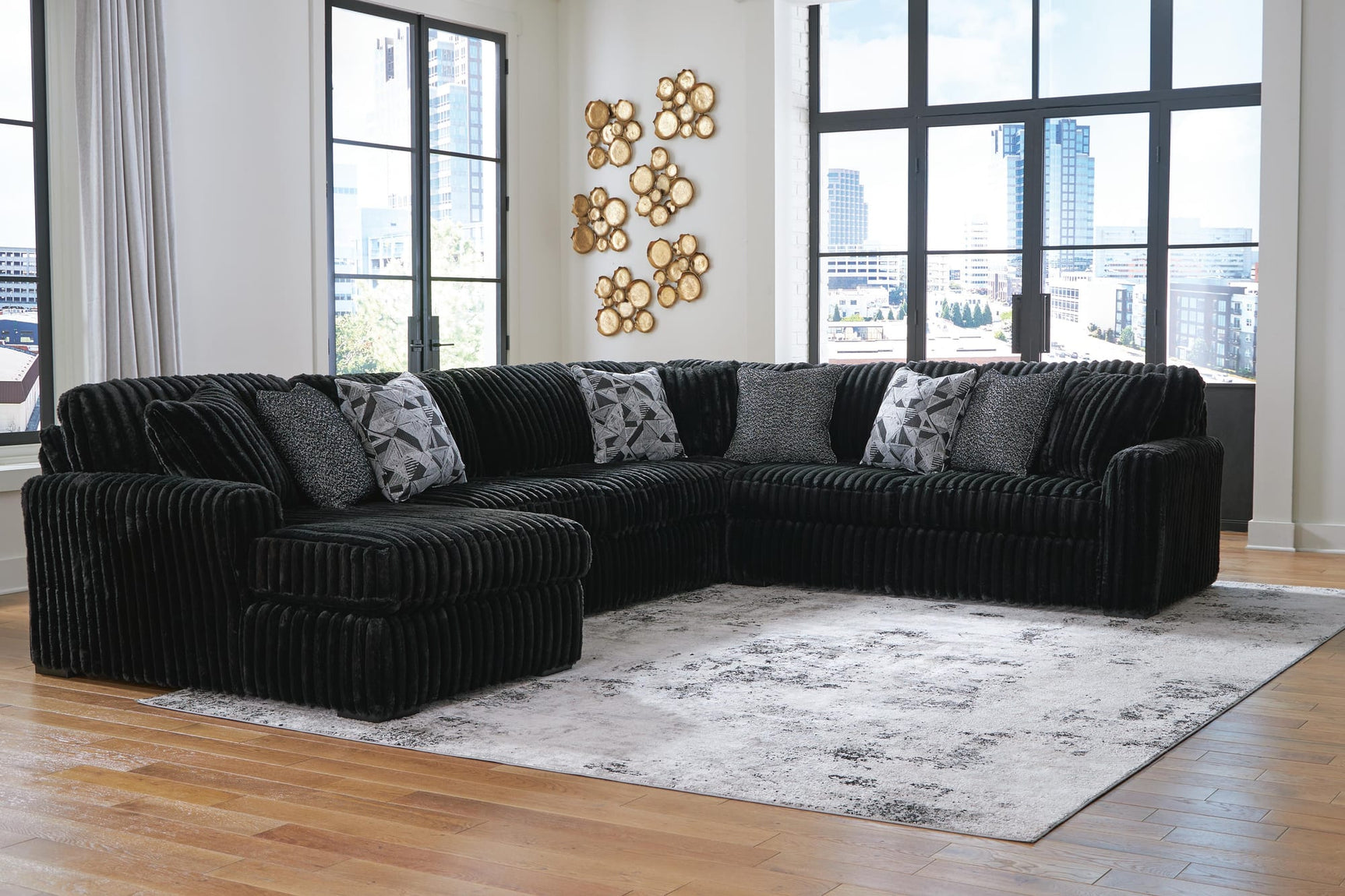 Midnight-Madness Onyx Velvet 4-Piece Sectional with Chaise from Ella Furniture