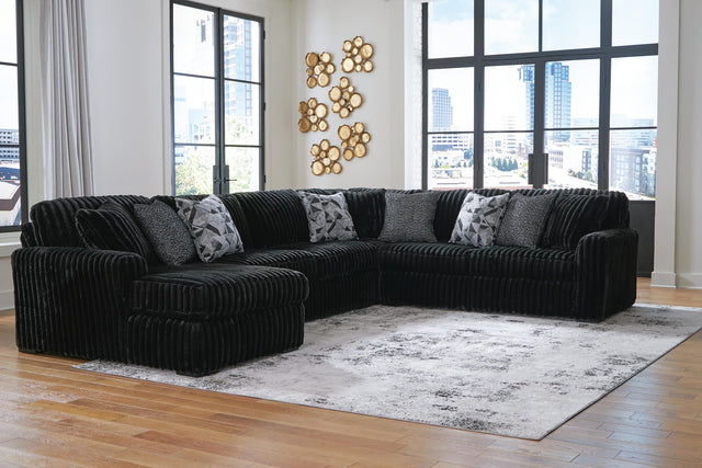Midnight-Madness Onyx Velvet 4-Piece Sectional with Chaise from Ella Furniture