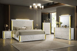 Mika Ultra-Modern Faux White Marble Bedroom Set with Warm Gold Veining and LED Ambient Lighting from Ella Furniture
