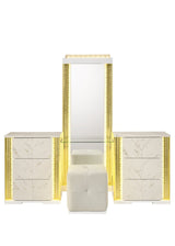 Mika Ultra-Modern Faux White Marble Bedroom Set with Warm Gold Veining and LED Ambient Lighting view 4