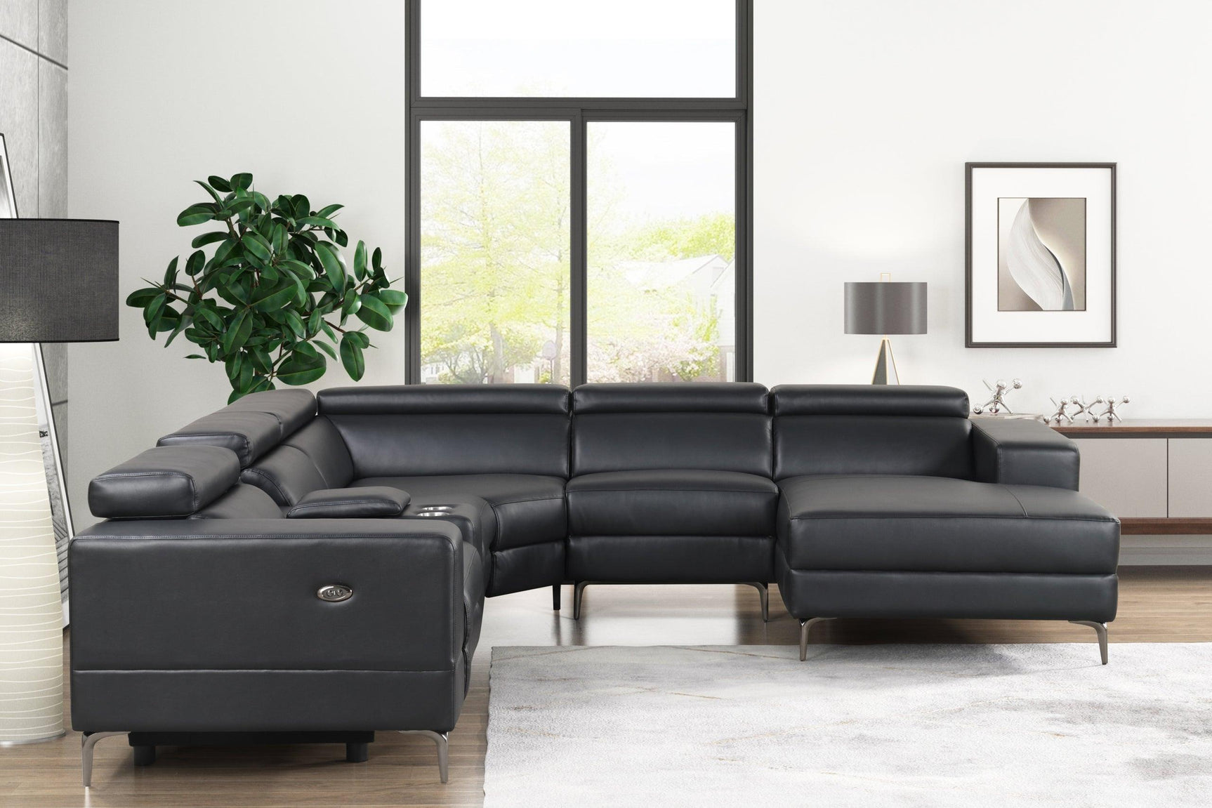 Milano Black - 6Pc Power Reclining Sectional - Ella Furniture