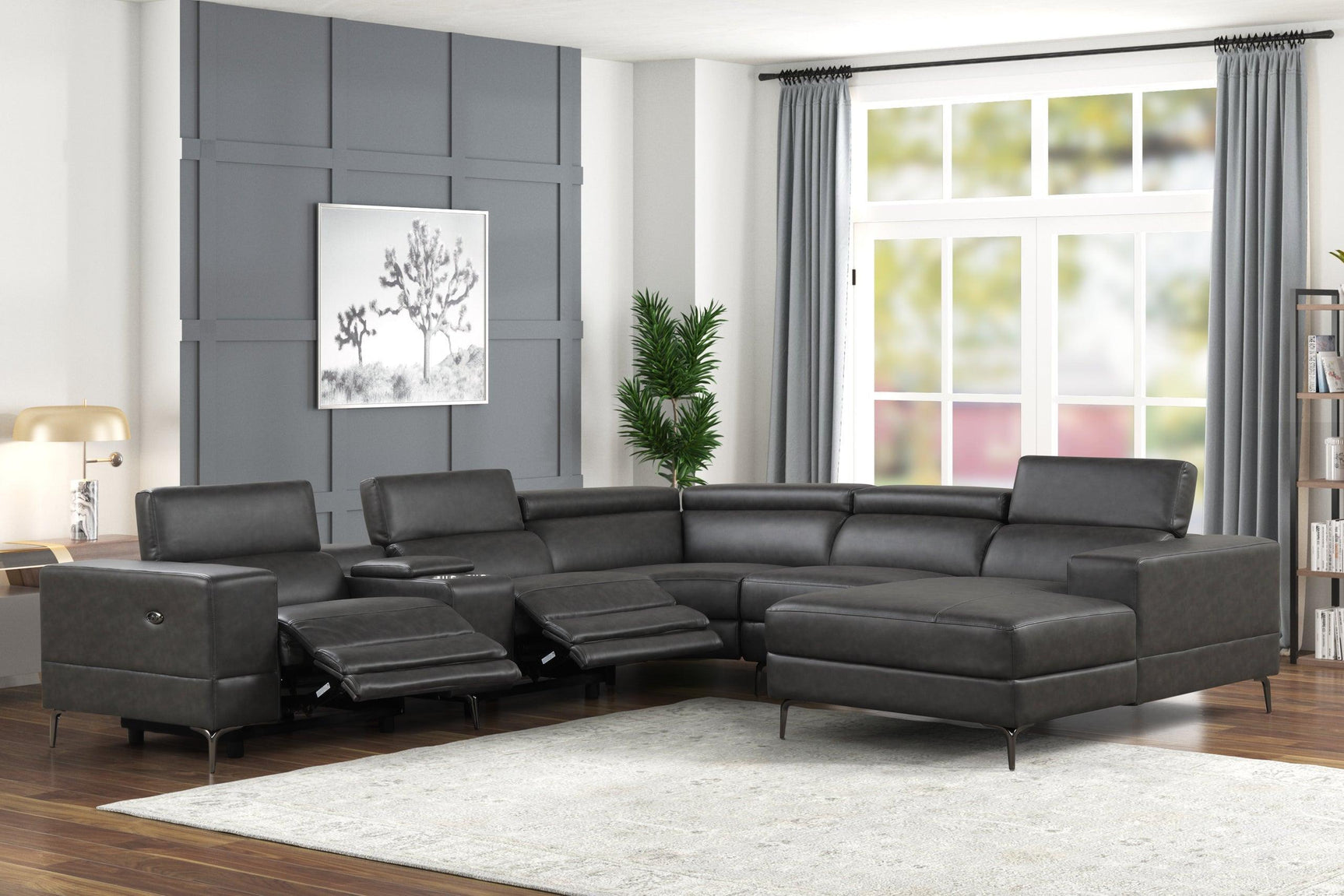 Milano Gray- 6Pc Power Reclining Sectional - Ella Furniture