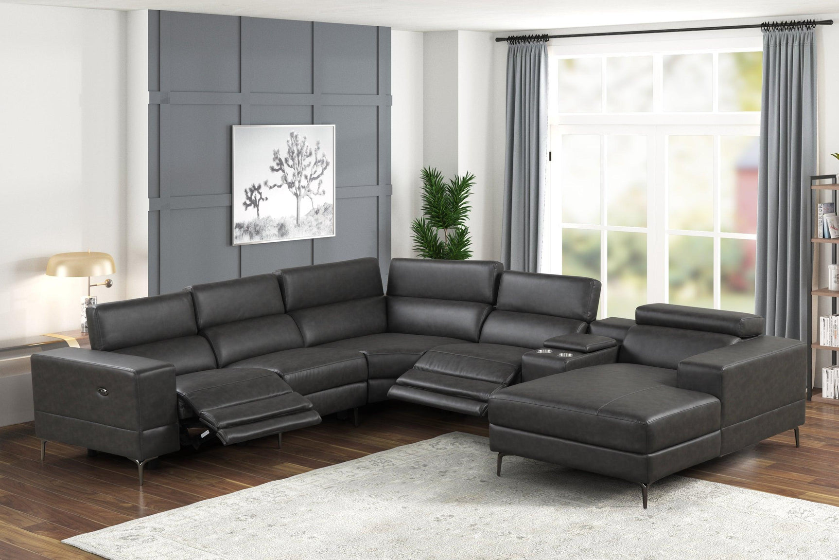 Milano Gray- 6Pc Power Reclining Sectional - Ella Furniture