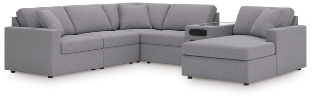 Modmax Granite Performance Fabric,Next-Gen Nuvella™ 6-Piece Sectional with Audio System and Chaise from Ella Furniture