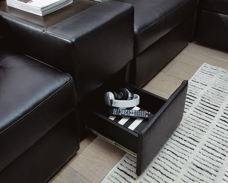 Modmax II Black Leather 8-Piece Sectional with Chaise and Storage Consoles detail view