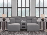 Modmax II Salt and Pepper Next-Gen Nuvella™ 3-Piece Power Reclining Sectional with Chaise and Audio Console from Ella Furniture