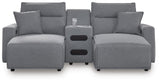 Modmax II Salt and Pepper Next-Gen Nuvella™ 3-Piece Power Reclining Sectional with Chaise and Audio Console view 2