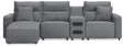 Modmax II Salt and Pepper Next-Gen Nuvella™ 4-Piece Reclining Sectional with Chaise and Audio Console from Ella Furniture