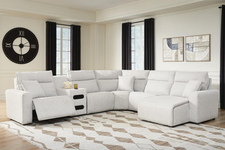 Modmax II Stone 6-Piece Reclining Sectional with Chaise and Audio Console from Ella Furniture
