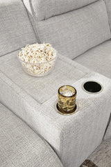 Modmax II Stone 7-Piece Power Reclining Sectional with Chaise and Audio Console detail view