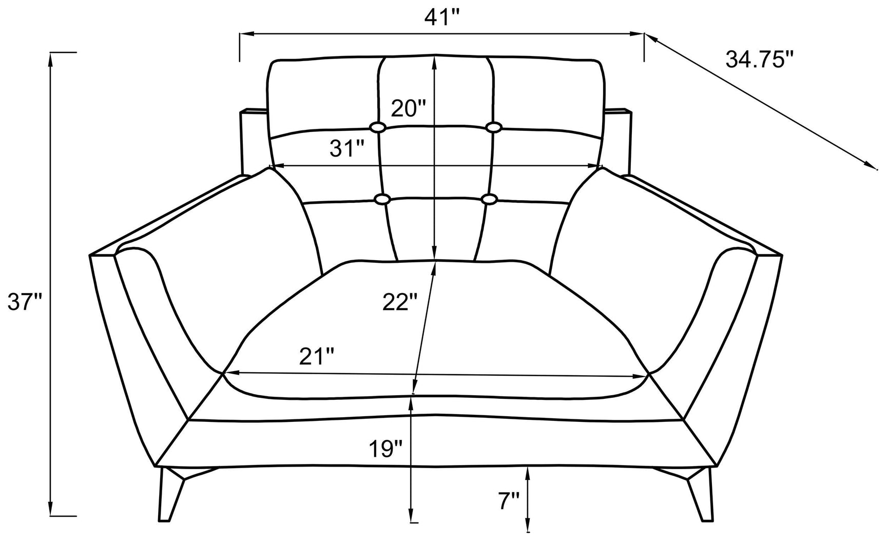 MOIRA Moira 3-piece Upholstered Wedge Arm Tufted Sofa Set Black 511131-S3 - Ella Furniture