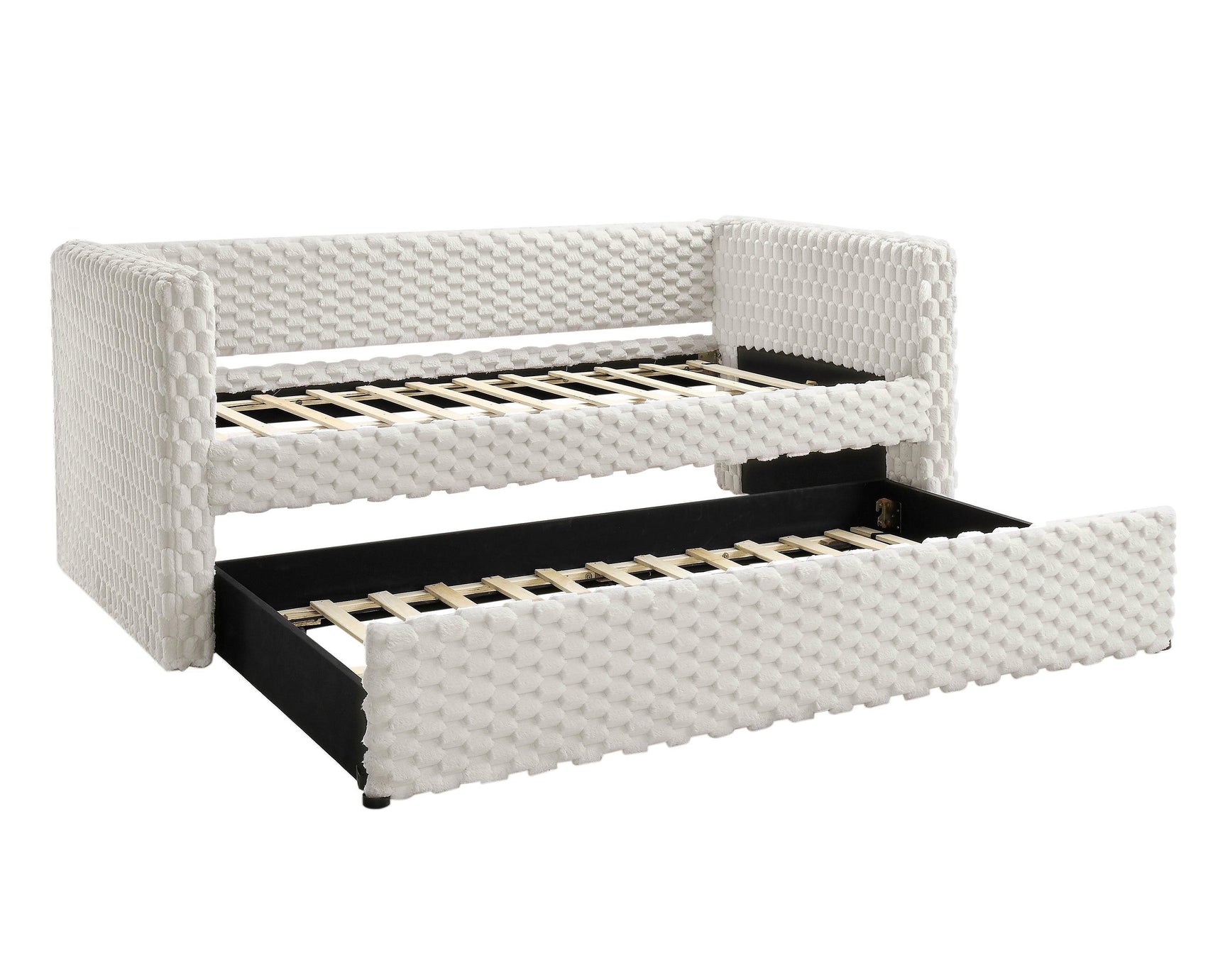 Molly White Dove Modern Solid Wood Velvet Upholstered Trundle Daybed - Ella Furniture