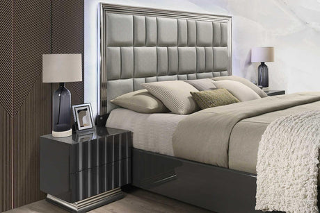 Mona Gray Upholstered LED Bedroom Set - Ella Furniture
