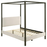 Monroe Upholstered Eastern King Canopy Platform Bed Vanilla And Bronze 300834Ke - Ella Furniture