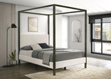 Monroe Upholstered Queen Canopy Platform Bed Vanilla And Bronze 300834Q - Ella Furniture