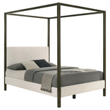 Monroe Upholstered Queen Canopy Platform Bed Vanilla And Bronze 300834Q - Ella Furniture