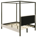 Monroe Upholstered Queen Canopy Platform Bed Vanilla And Bronze 300834Q - Ella Furniture