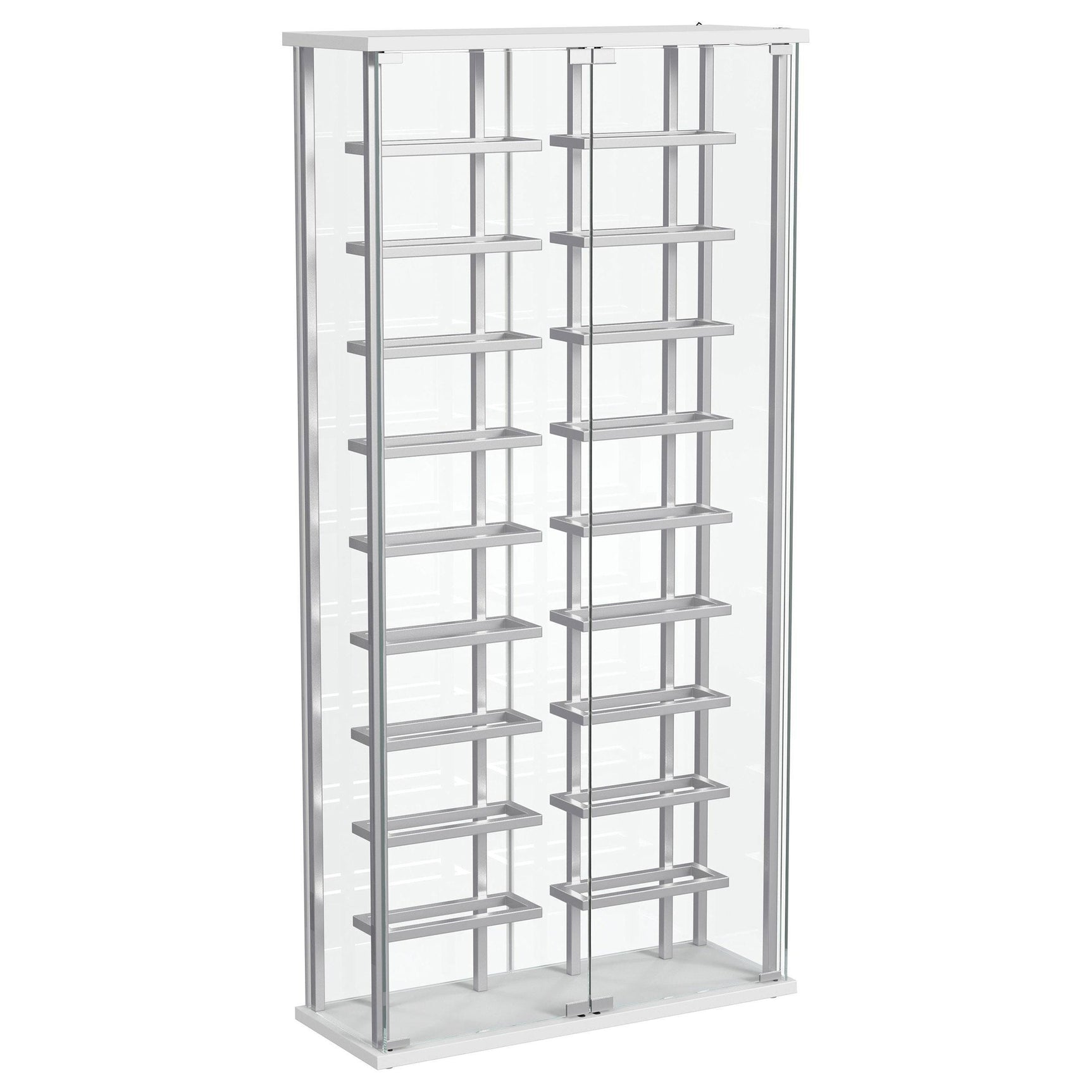 Montara Tempered Glass Wine Storage LED Curio Cabinet Chrome 182037 - Ella Furniture