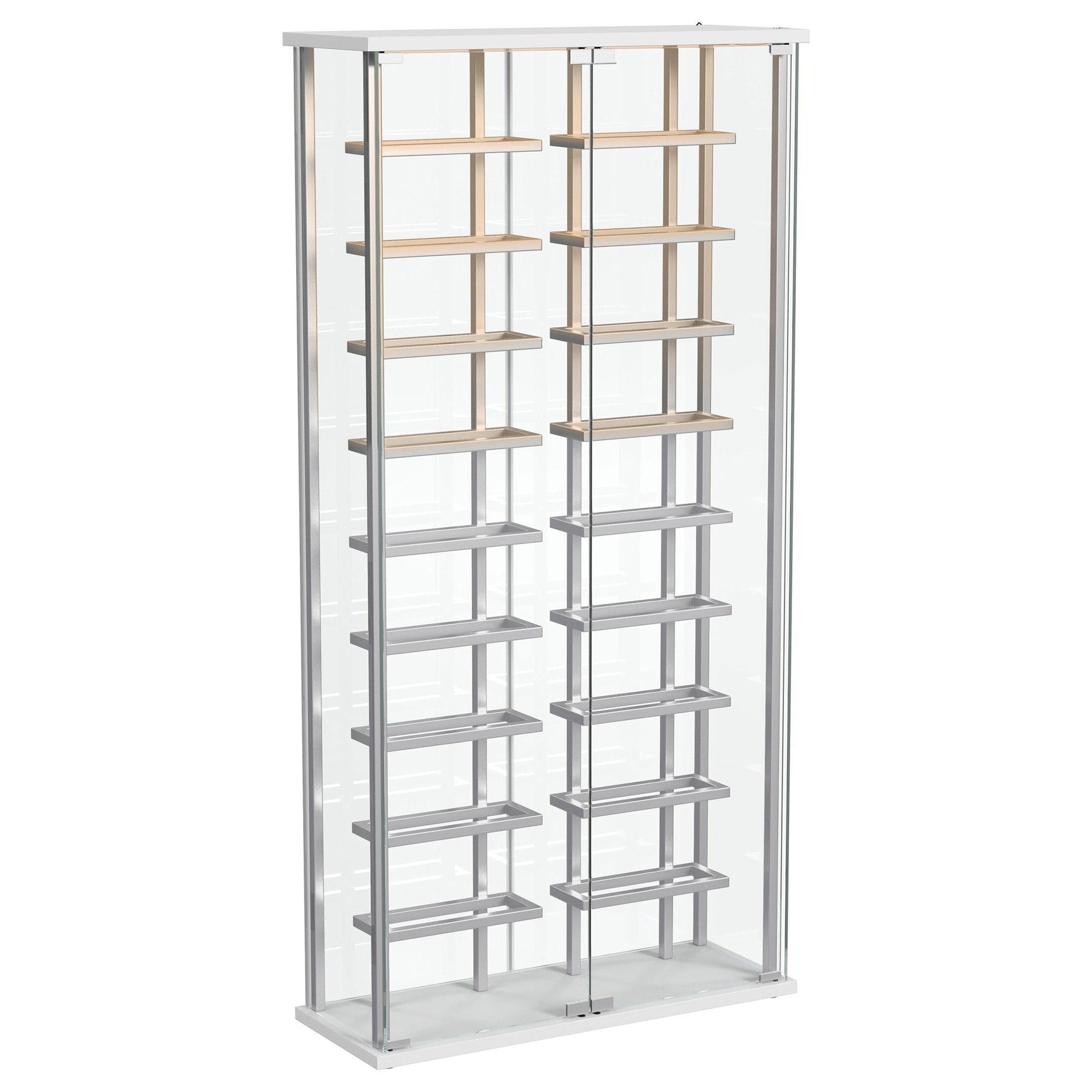 Montara Tempered Glass Wine Storage LED Curio Cabinet Chrome 182037 - Ella Furniture