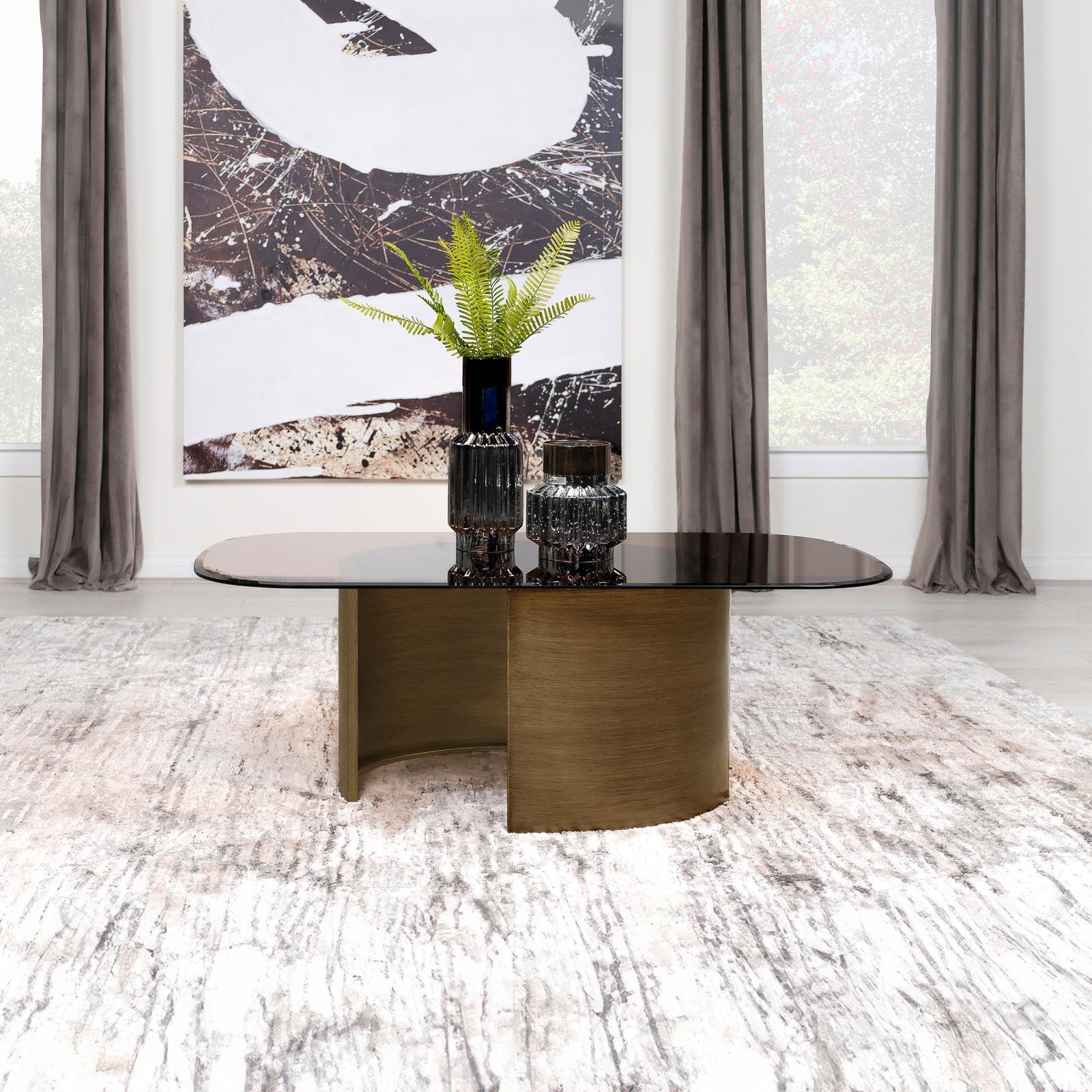 Morena Rectangular Coffee Table With Tawny Tempered Glass Top Brushed Bronze 721598 - Ella Furniture