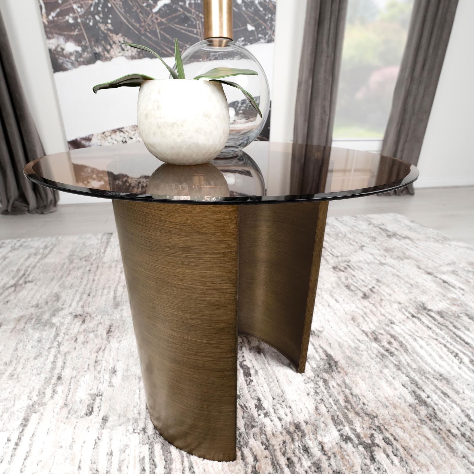 Morena Round End Table With Tawny Tempered Glass Top Brushed Bronze 721597 - Ella Furniture